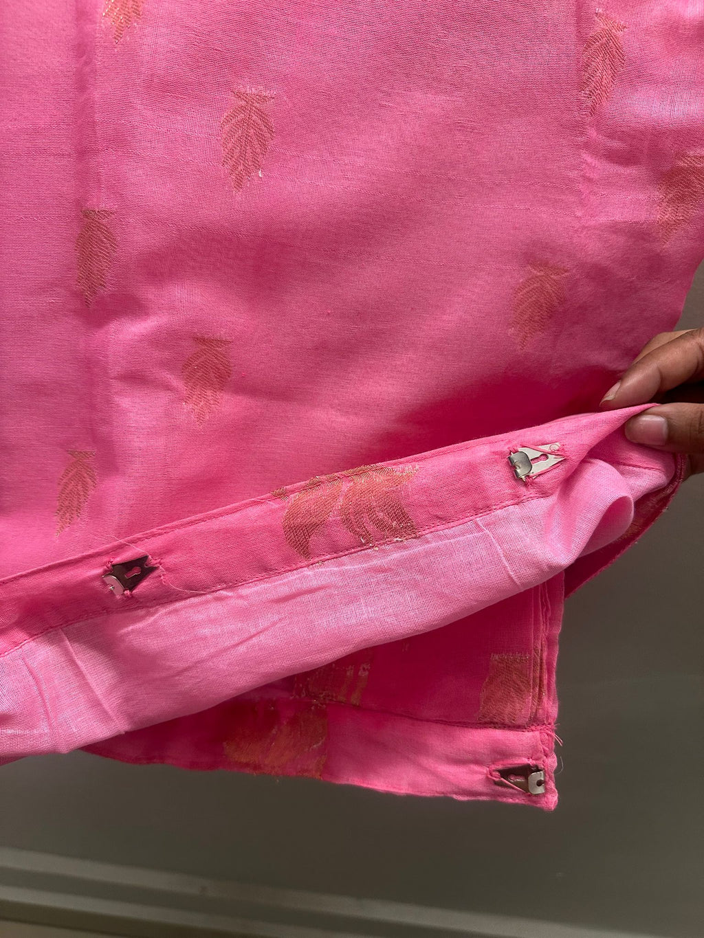 Pink Silk Blend Saree Skirt with Gold Zari Weave