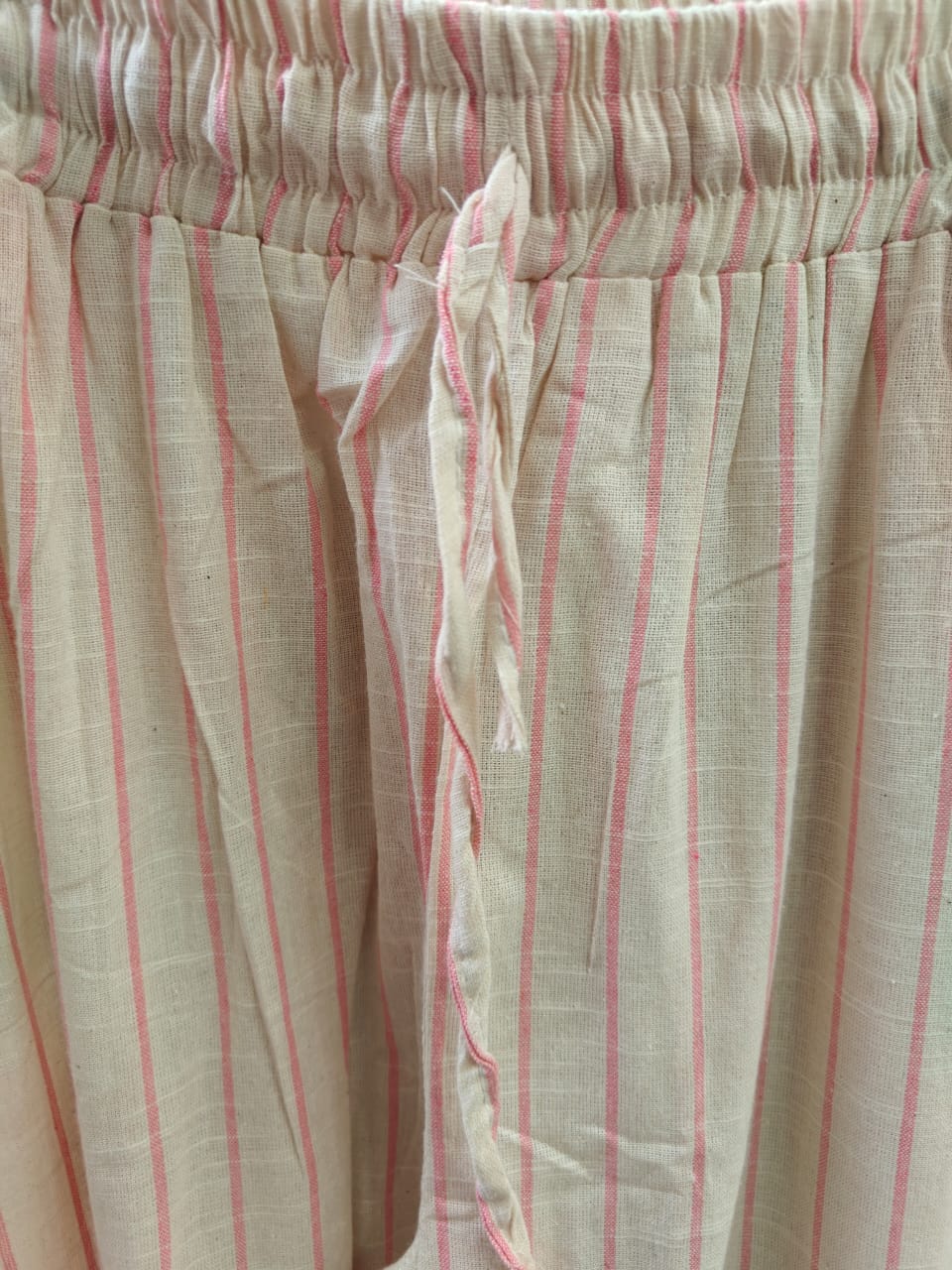 Women's Cream & Pink Striped Cotton Palazzos