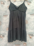 Black Textured Tiered Mini Dress with Criss-Cross Back