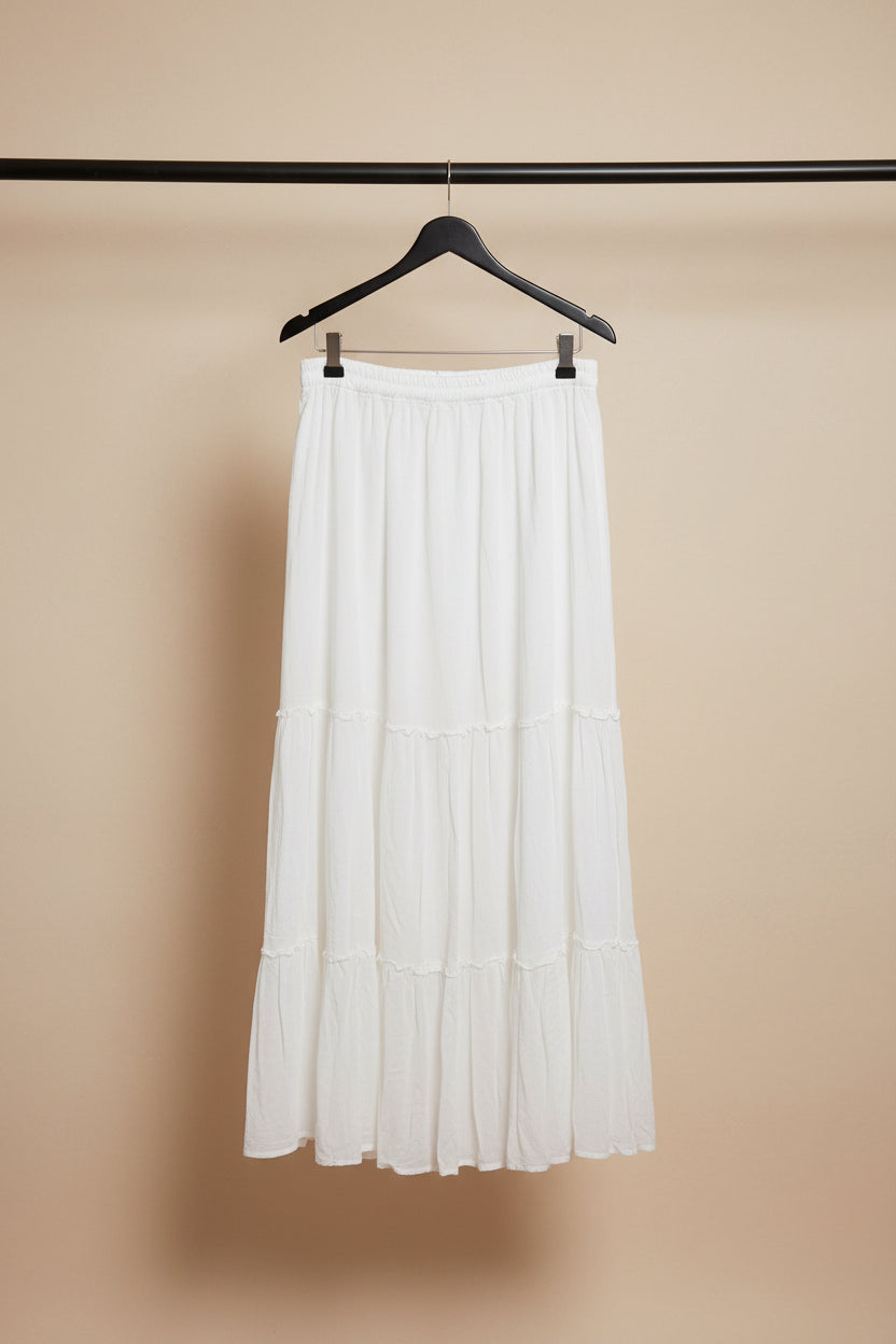 Women's White Tiered Maxi Skirt