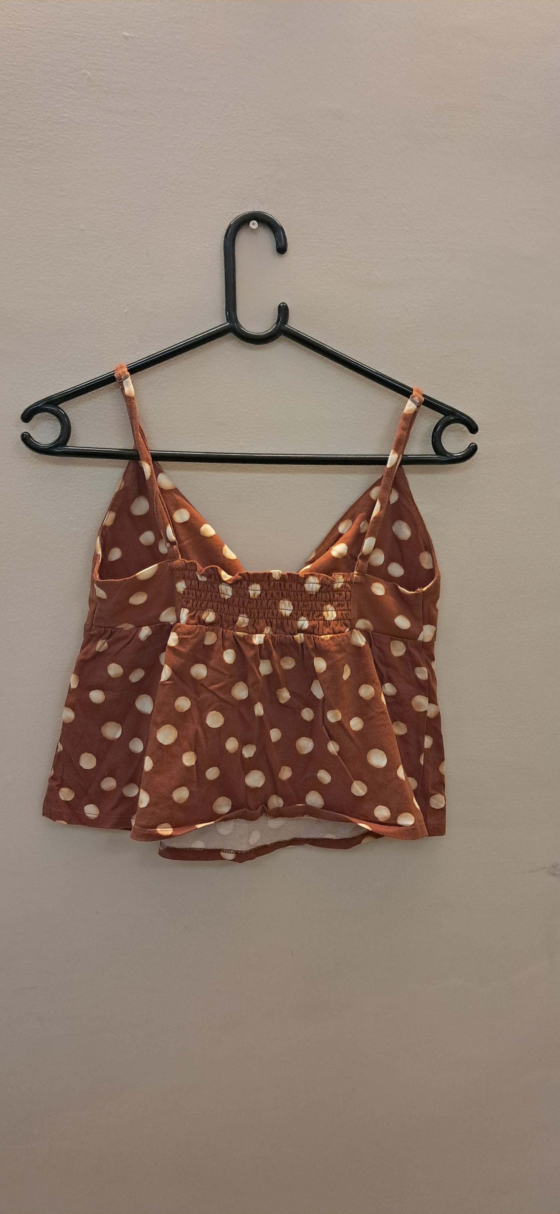 Forever 21 Women's Brown Polka Dot Smocked Cami Crop Top