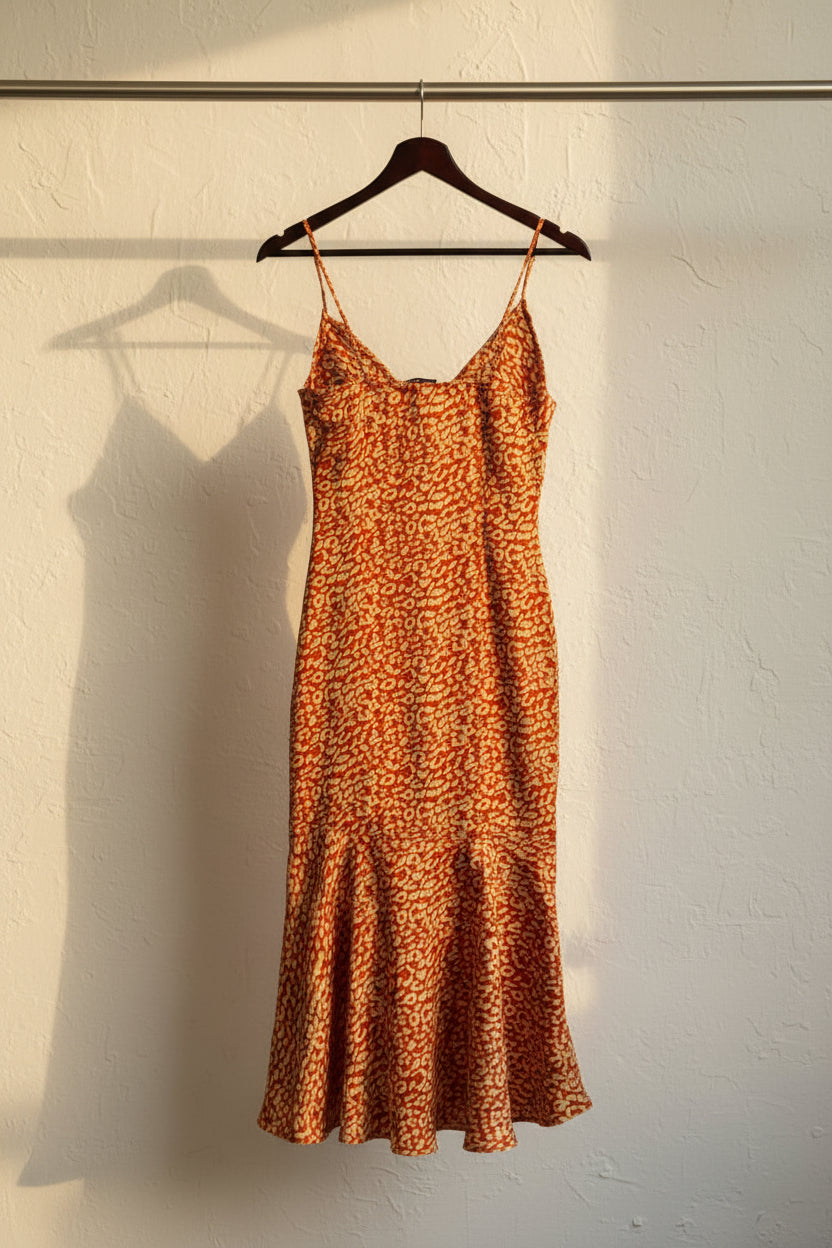 PRETTYLITTLETHING Red & Beige Animal Print Cami Midi Dress