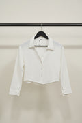 DHRUVI COLLECTION Women's White Textured Cropped Collared Shirt