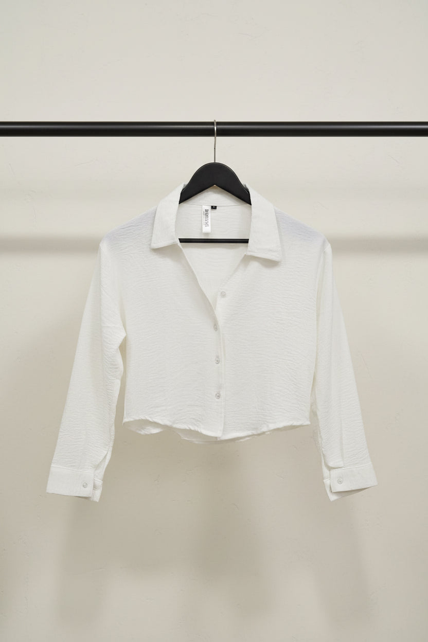 DHRUVI COLLECTION Women's White Textured Cropped Collared Shirt