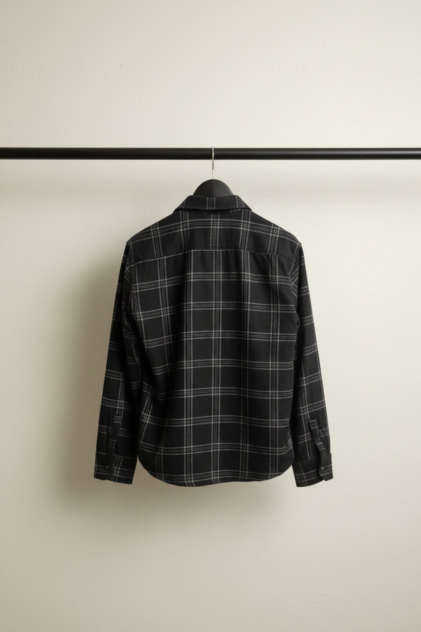 Men's Black Plaid Slim Fit Long Sleeve Casual Shirt