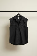 H&M Women's Black Sleeveless Collared Button-Up Shirt