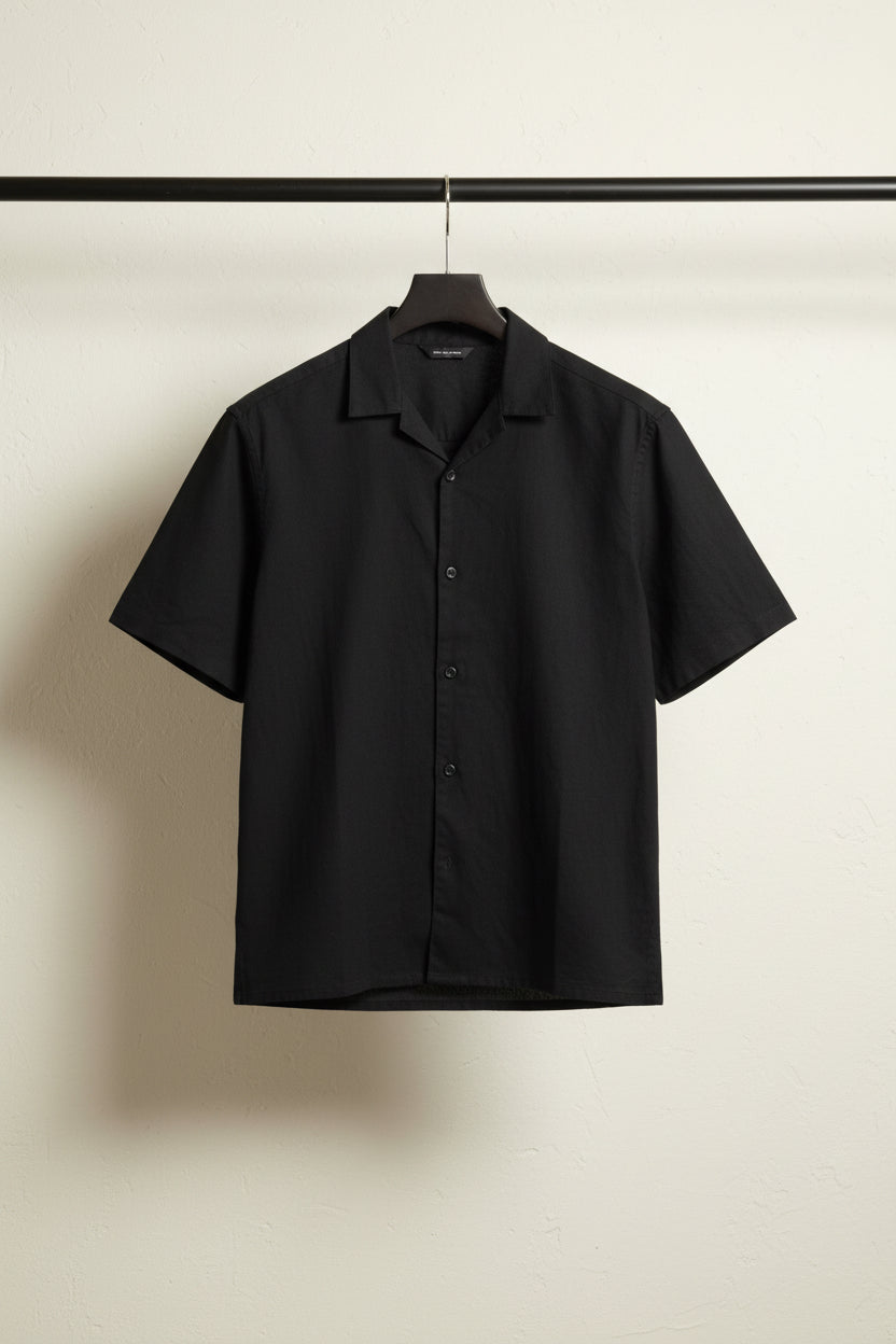 Black Short Sleeve Collared Casual Shirt