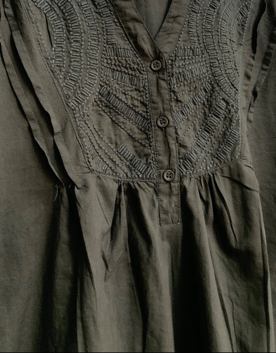 Women's Black Embroidered Cotton Tunic Top