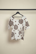 Women's Off-White Printed Cotton Blend Short Kurti Top