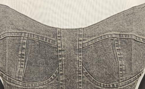 White Mesh & Grey Denim Bustier Crop Top