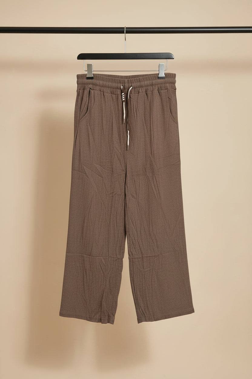 Baonuanxian Brown Corduroy Drawstring Wide Leg Trousers