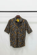 Men's GRASSLAND Black Paisley Print Short Sleeve Casual Shirt