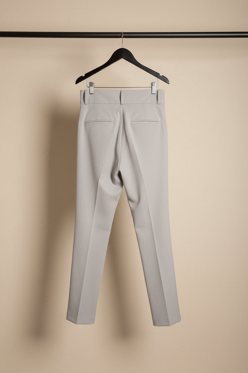 Women's Grey High-Waist Tapered Trousers with Belt