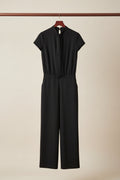 Black Tie-Neck Short Sleeve Jumpsuit