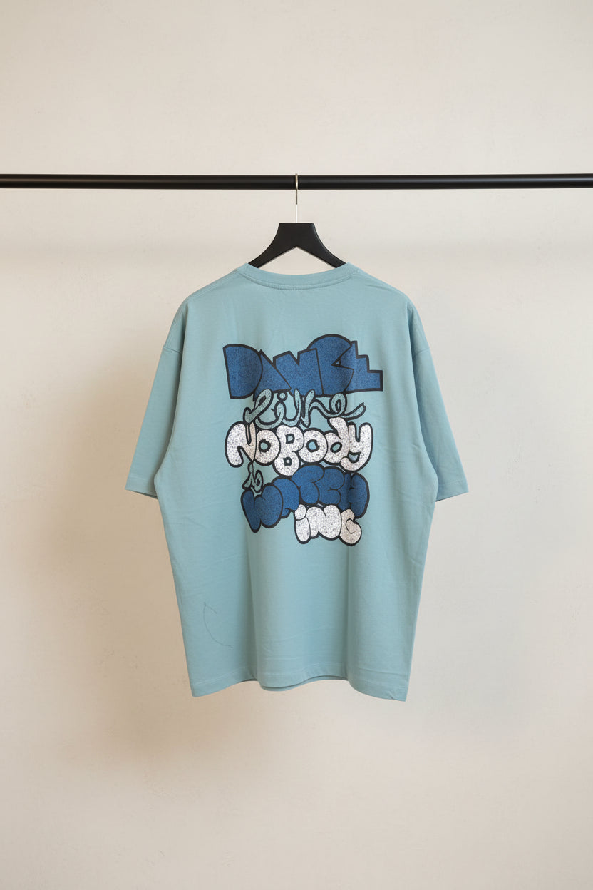 CROCKTEES Men's Sky Blue Oversized Graphic Print T-shirt