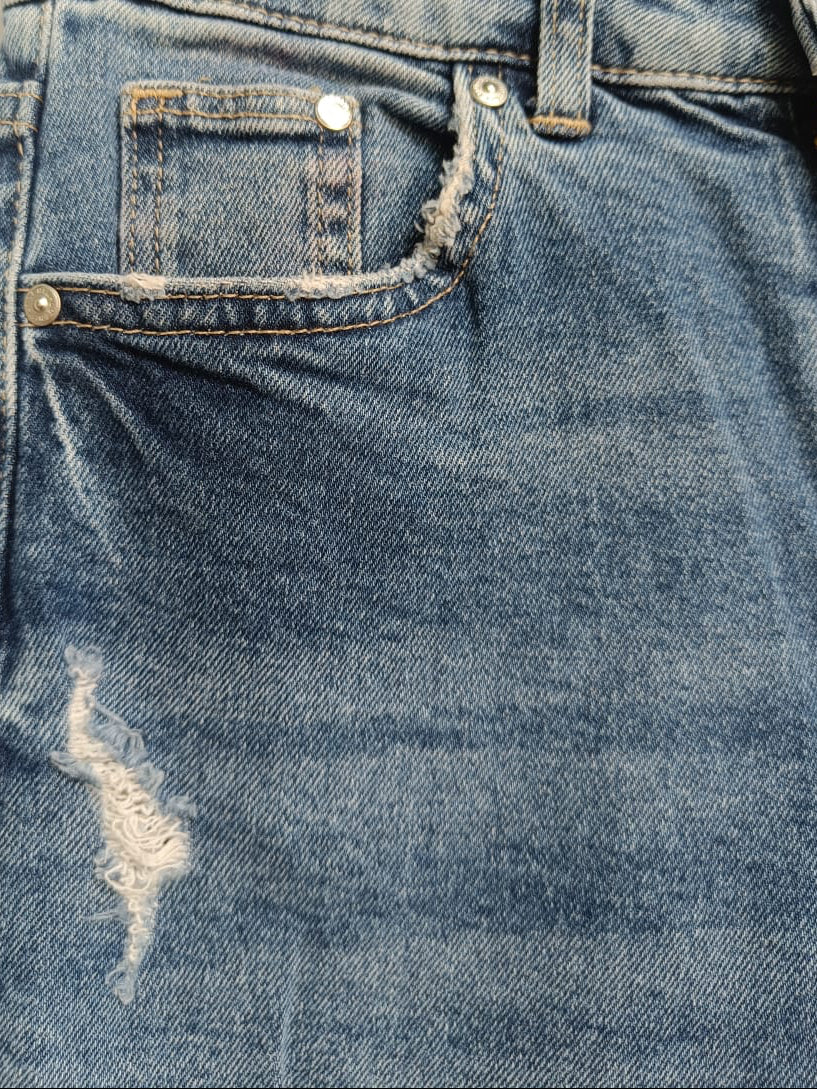 Women's Blue Distressed High-Waist Straight Leg Jeans