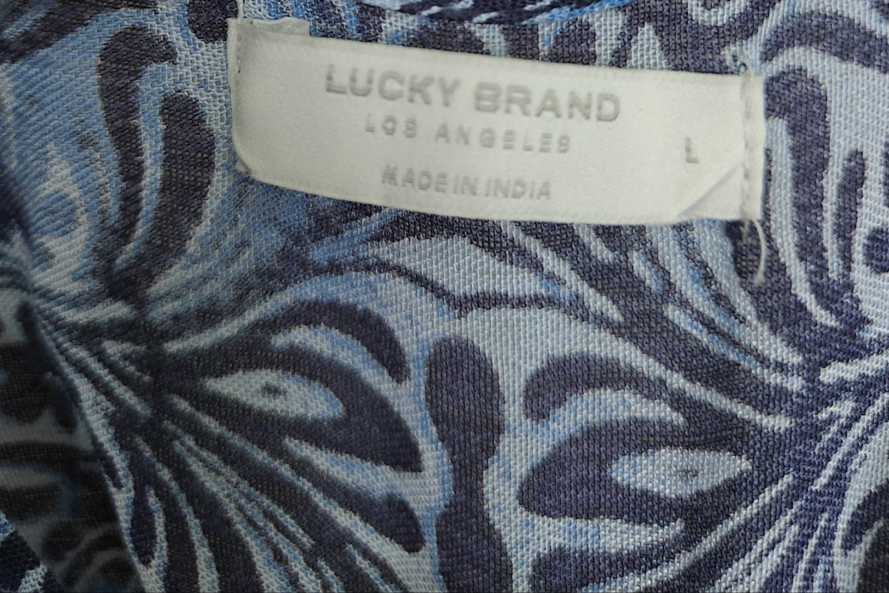 Lucky Brand Blue Patterned Smocked Waist V-Neck Dress