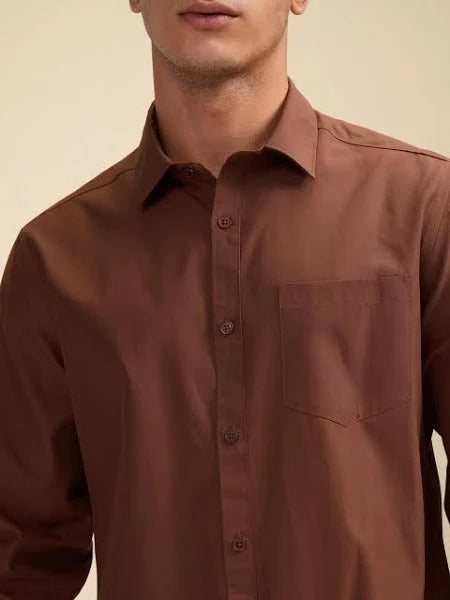 Men's Brown Solid Full Sleeve Casual Shirt