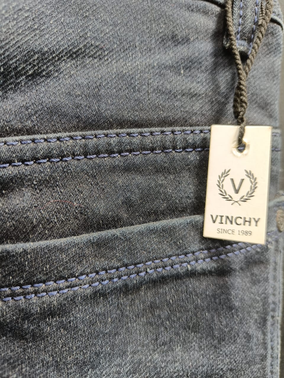 VINCHY Men's Washed Grey Slim Fit Denim Jeans