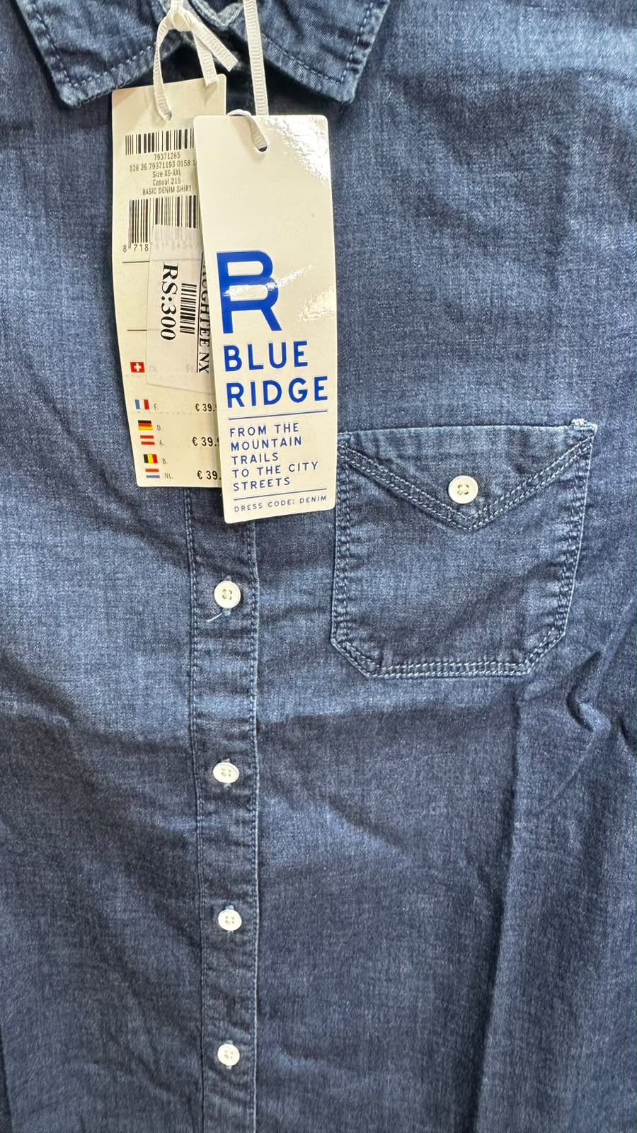 Blue Ridge Men's Navy Blue Denim Long Sleeve Shirt