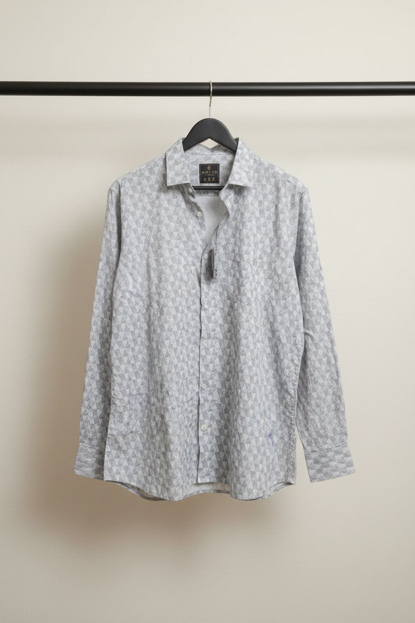 Men's Grey Geometric Print Long Sleeve Casual Shirt