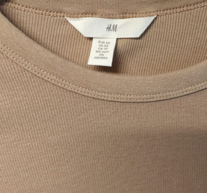 H.M Women's Beige Ribbed Long Sleeve Top
