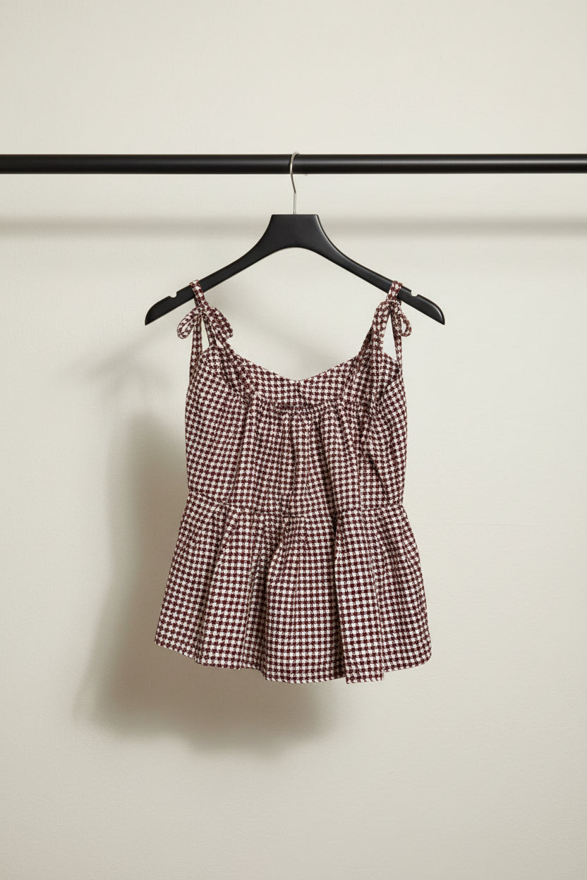 Women's Maroon & Off-White Geometric Print Tie-Shoulder Sleeveless Top