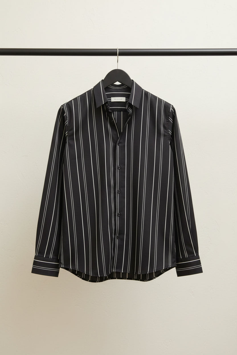 Black and White Striped Full Sleeve Shirt