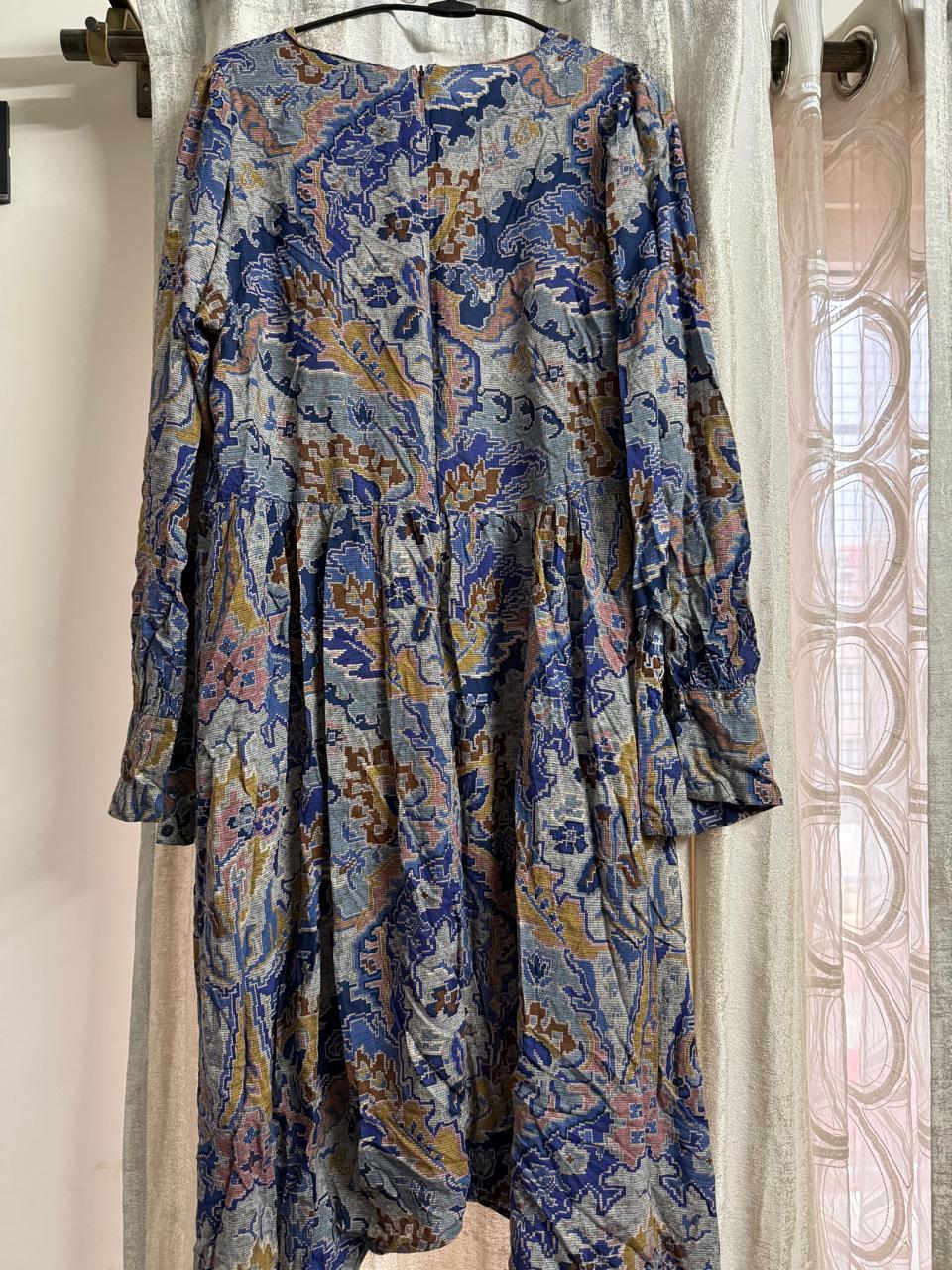 Zara Multicolor Printed Long Sleeve A-Line Dress