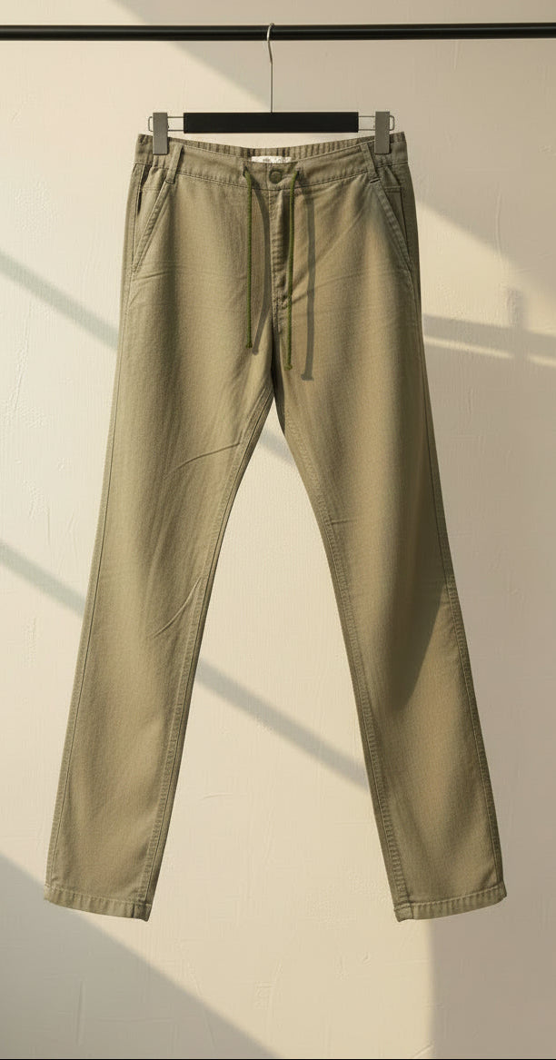 Men's Olive Green Drawstring Casual Trousers