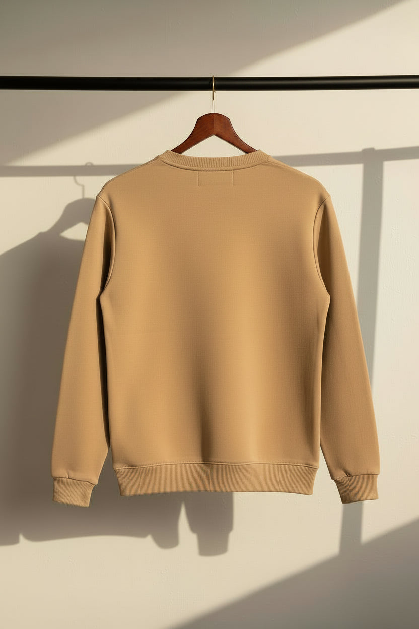 Cotton & Silk Men's Olive Green Crew Neck Sweatshirt with Kangaroo Pocket