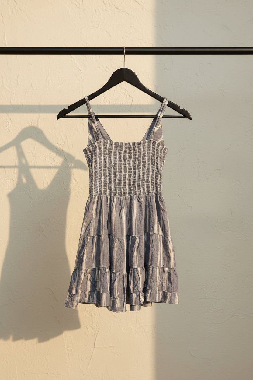 Angie Blue and White Striped Rayon Mini Dress
