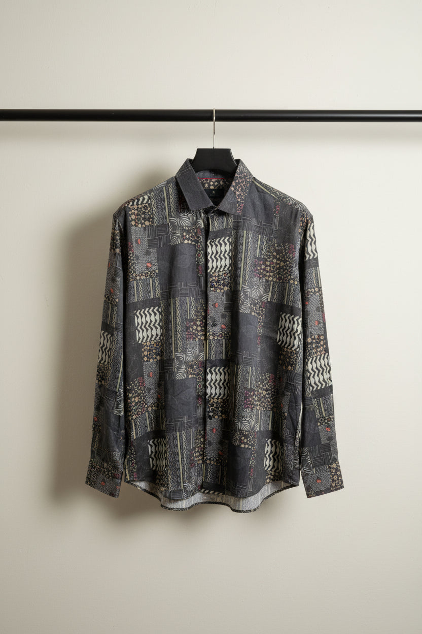 Kelvin Smith Men's Multicolor Patchwork Print Long Sleeve Casual Shirt