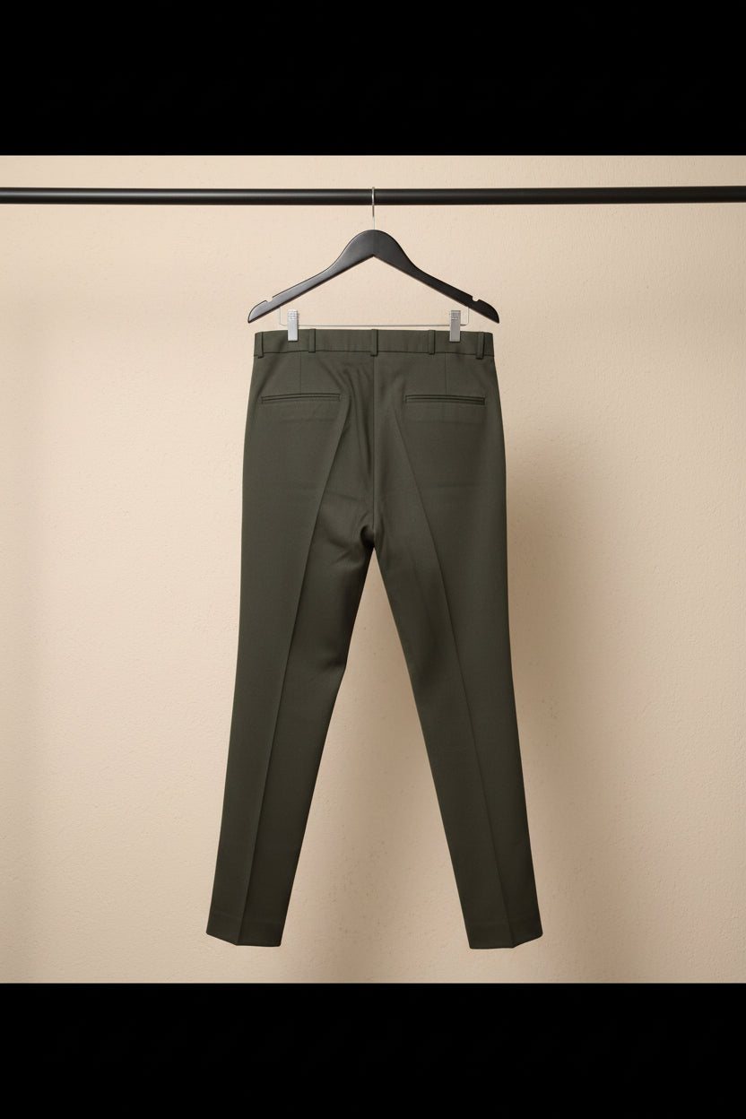 BEGINS Men's Olive Green Flat Front Formal Trousers