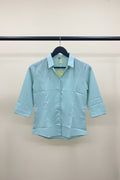 ADDA Women's Mint Green Collared 3/4 Sleeve Button-Up Shirt