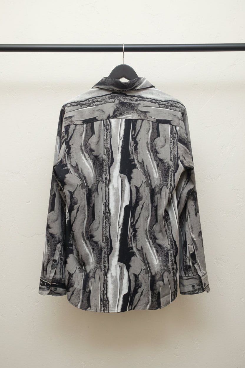 BEGINS Men's Black and Grey Abstract Print Full Sleeve Casual Shirt