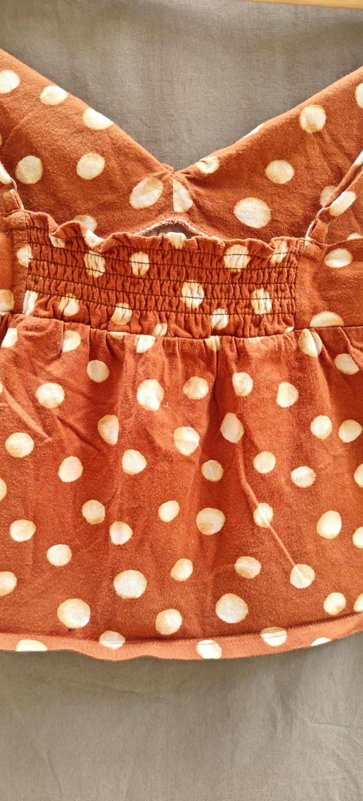 Forever 21 Women's Rust Polka Dot Tie-Front Crop Top