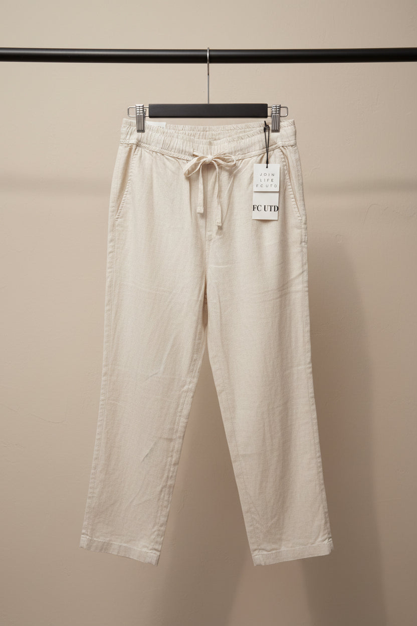 FC UTD Men's Beige Linen Blend Drawstring Relaxed Fit Trousers
