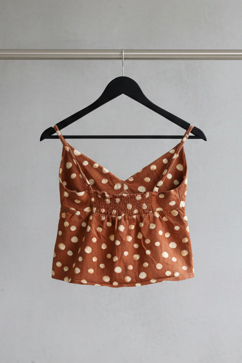 Forever 21 Women's Rust Polka Dot Tie-Front Crop Top
