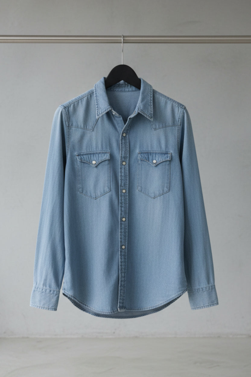 Men's Light Blue Denim Western Shirt
