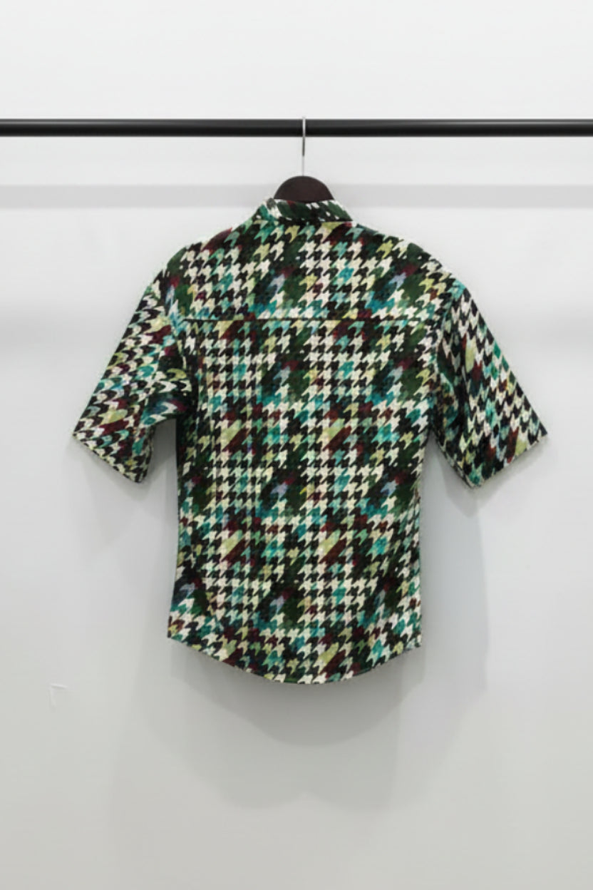 Men's Multicolor Houndstooth Print Short Sleeve Casual Shirt