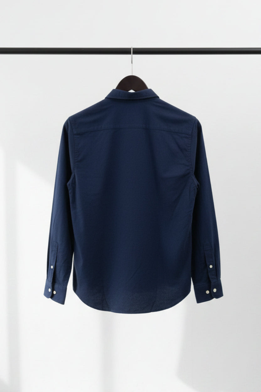 Men's Navy Blue Mandarin Collar Long Sleeve Shirt