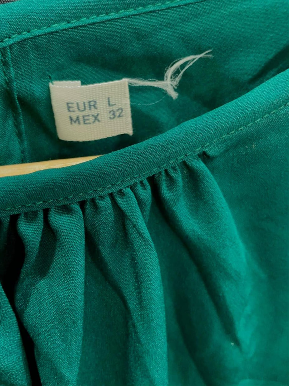 Women's Emerald Green Long Sleeve Gathered Neck Blouse