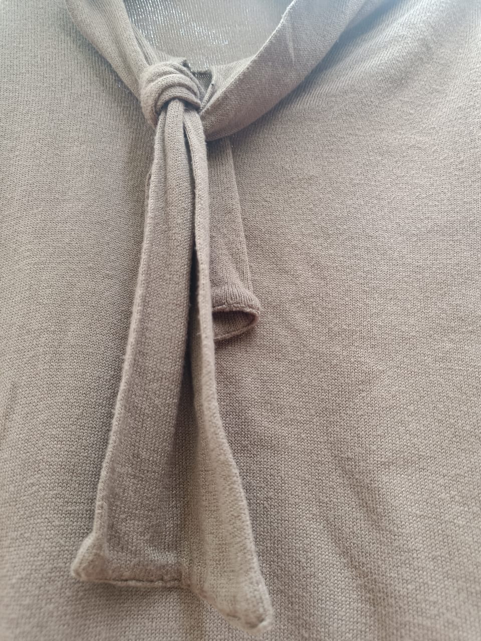Wardrobe Brown Knitted Tie-Neck Short Sleeve Top