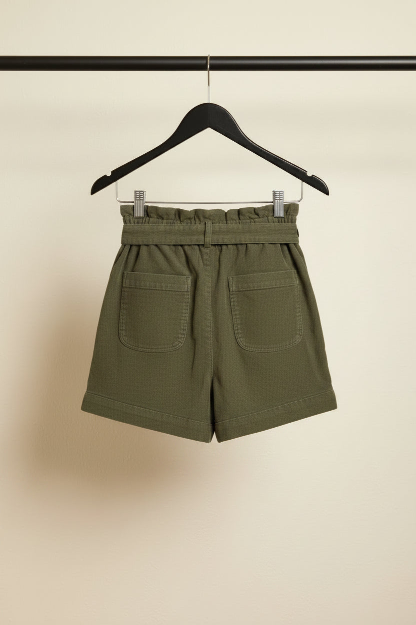 H&M Women's Olive Green Corduroy Paperbag Waist Shorts