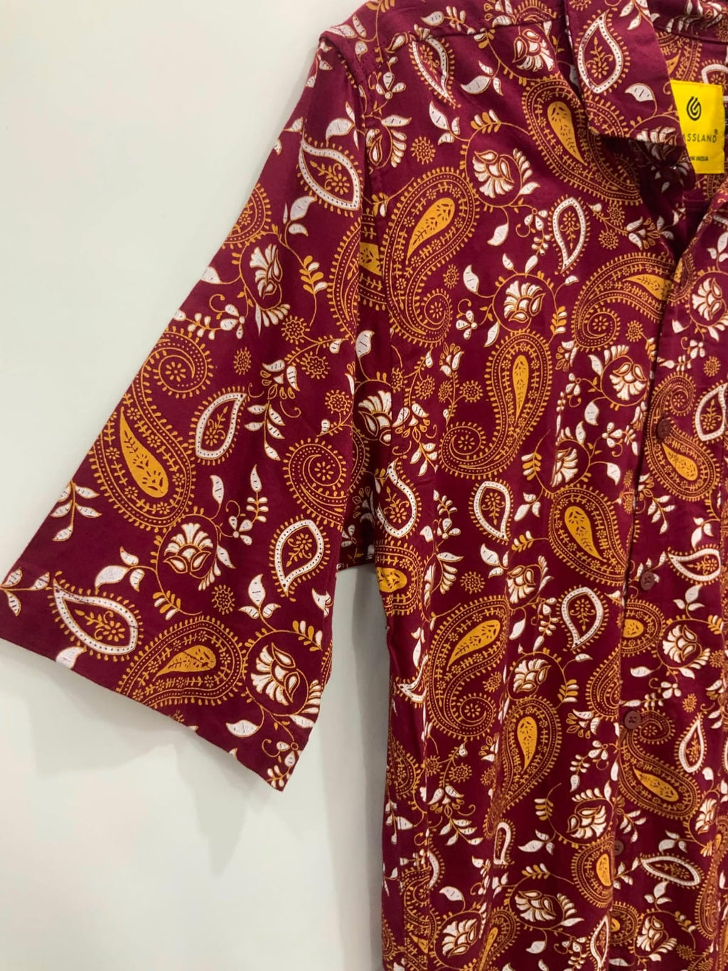 Grassland Men's Maroon Paisley Print Short Sleeve Casual Shirt