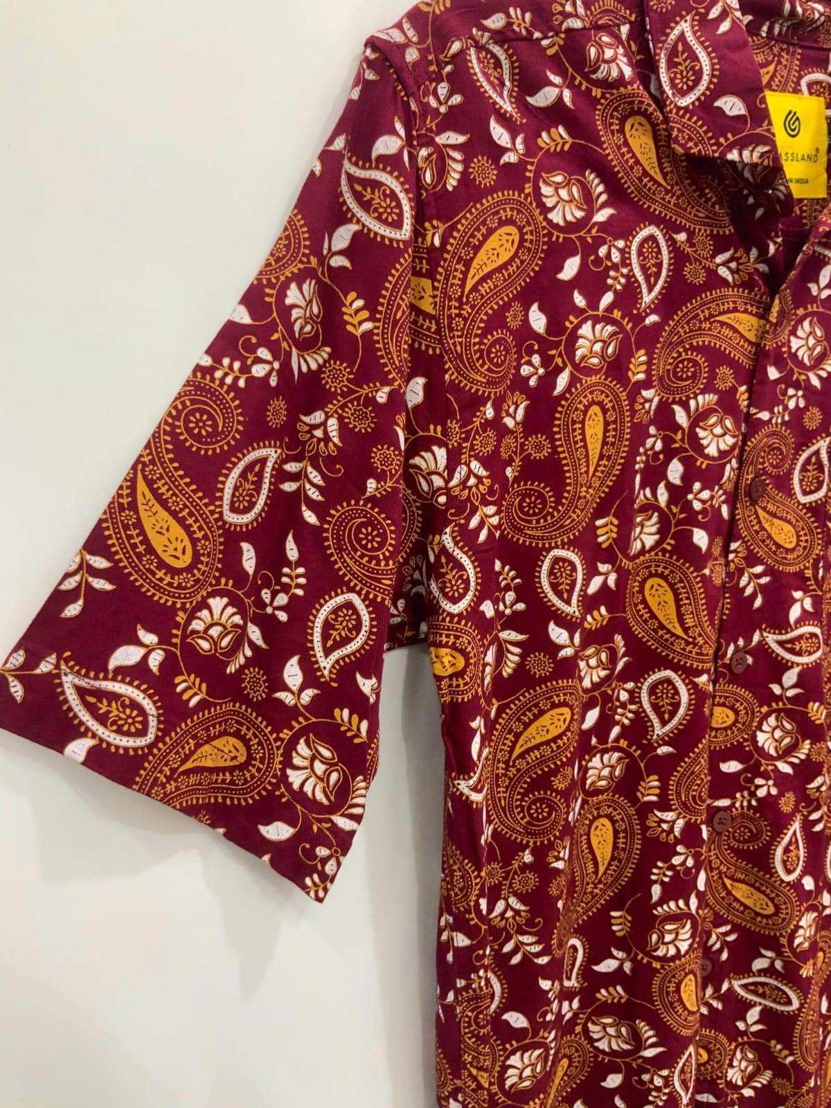 Grassland Men's Maroon Paisley Print Short Sleeve Casual Shirt