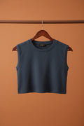 Attire Hub Women's Dark Grey Ribbed Sleeveless Crop Top
