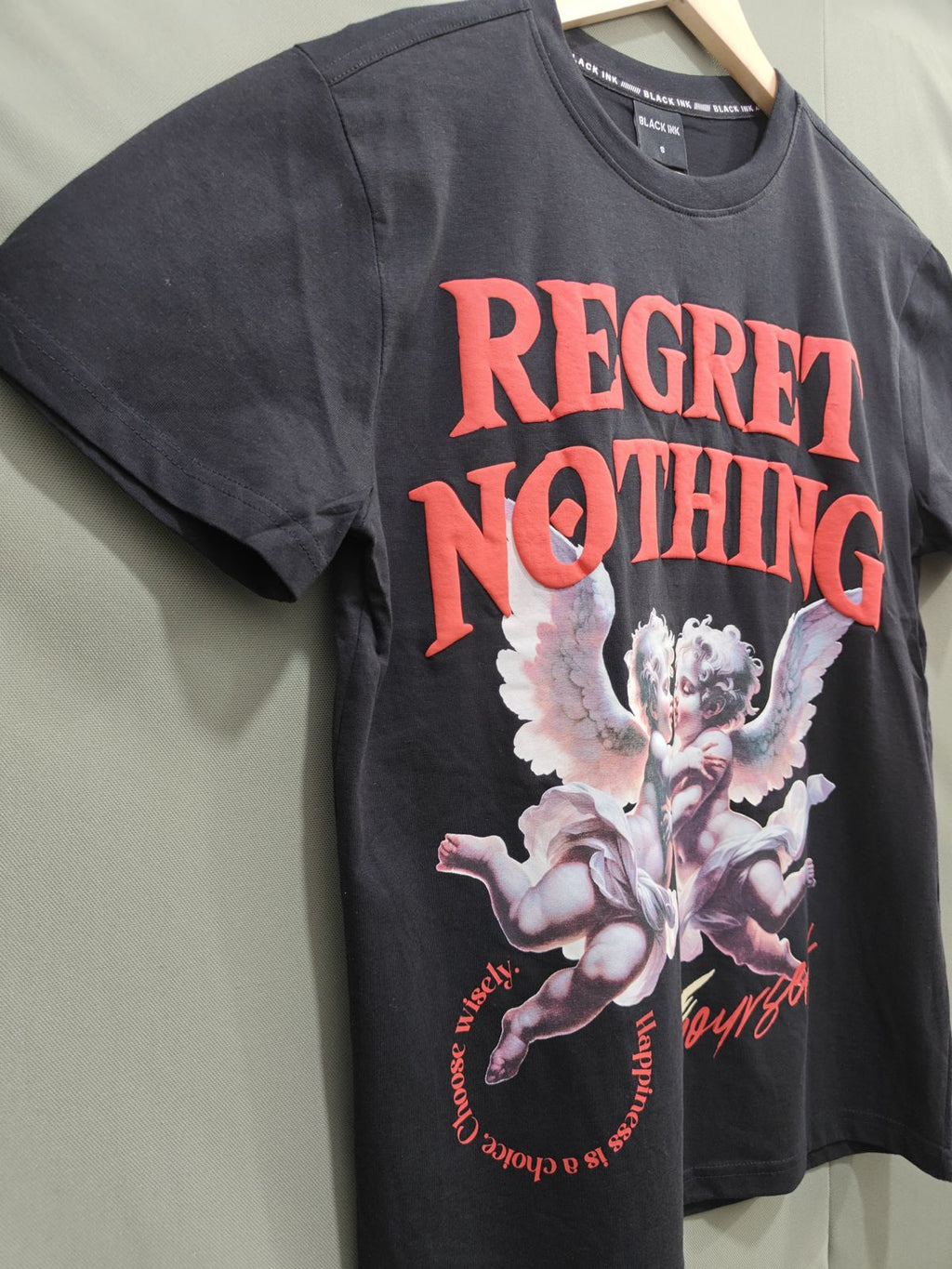 BLACK INK Men's Black Regret Nothing Graphic T-Shirt