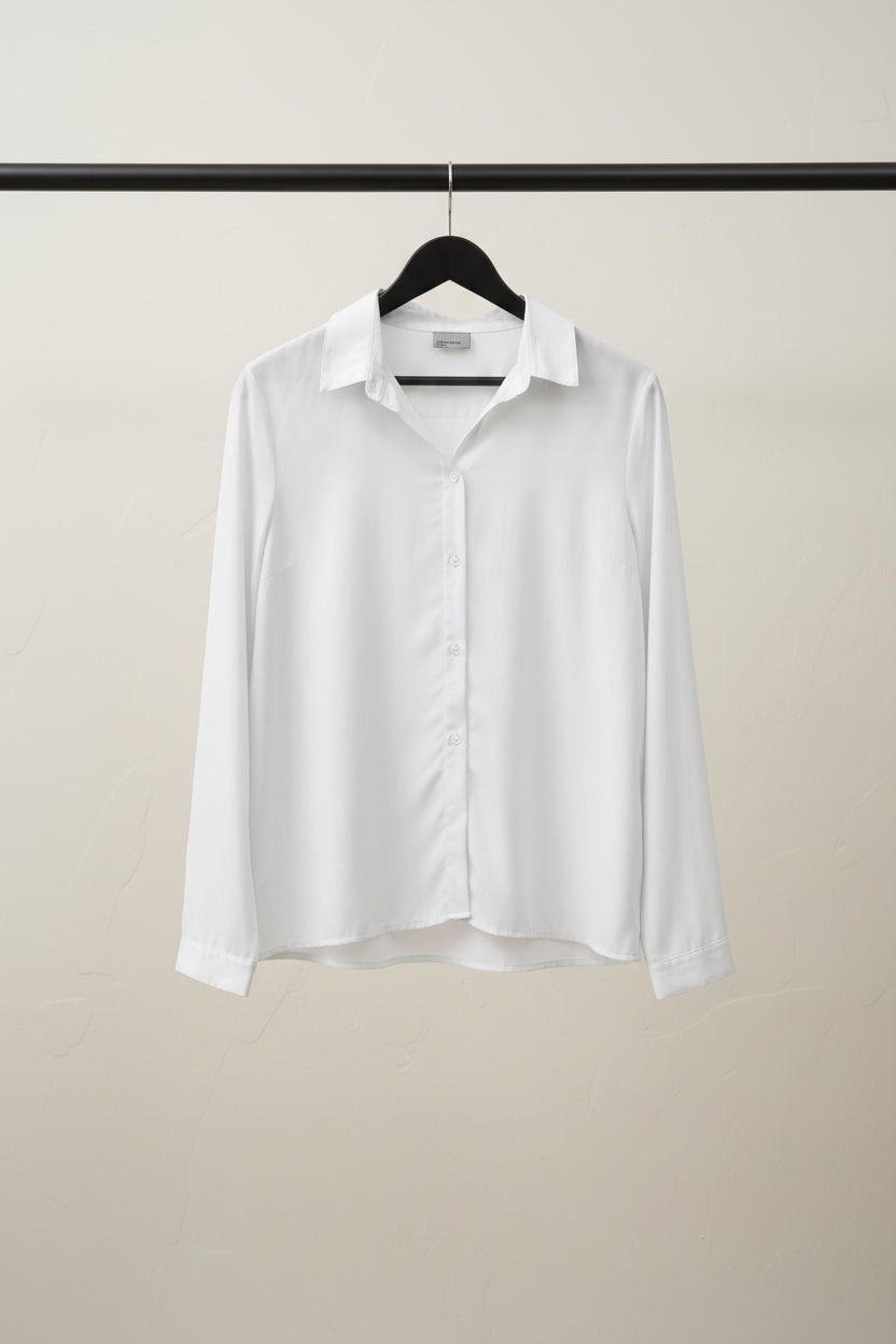 Vero Moda Women's White Long Sleeve Collared Shirt with Ruffle Detail - Size XL